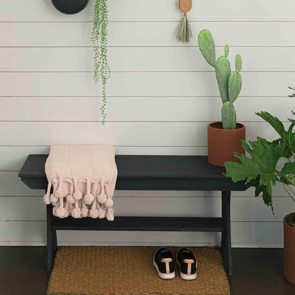 Creative Co-Op Soft Pink Cotton Woven Pom Pom Throw w/Braids/NWT - Picture 3 of 13